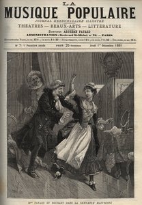 Marie Justine Benoîte Duronceray, dite Madame Favart, et Rochart (Rochard) dans « La Servante maîtresse » (La serva padrona) de Pergolèse (Giovanni Battista Pergolesi) - gravure dans « La musique populaire » journal hebdomadaire illustré - 1882 - Unknown artist
