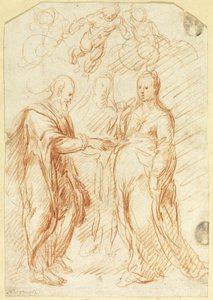 Mariage de la Vierge (recto) ; Esquisses de la moitié inférieure du visage de profil (verso) - Unknown artist