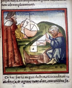 Mathématiciens. Manuscrit du 15ème siècle.