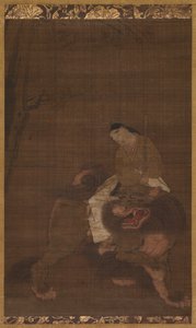 Monju enfant chevauchant un lion - Unknown artist