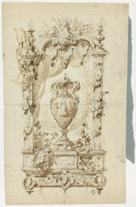 Vase monumental dans un cadre ornemental (recto) ; Esquisse d