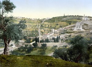 Mont des Oliviers et Gethsémani, Jérusalem. Photochrome entre 1890-1900.