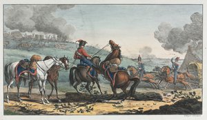 Artilleur monté menant trois chevaux