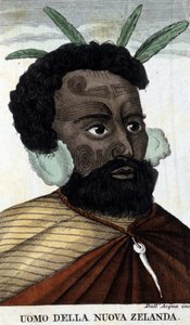 Maori natif de Nouvelle-Zélande. Gravure du 19ème siècle. - Unknown artist