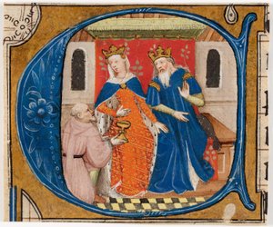 Néhémie devant le roi Artaxerxès, initiale "C" d