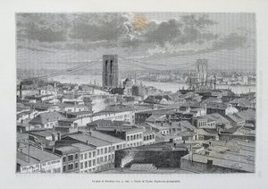 New York et le pont de Brooklyn en construction - dans « Le tour du monde », 2e semestre 1881 - Unknown artist