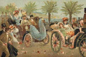 Ancienne coutume célébrée dans le comté de Nice : le corso fleuri à Nice. Chromolithographie de la fin du XIXe siècle. - Unknown artist