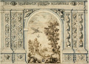 Mur ornemental avec paysage - Unknown artist