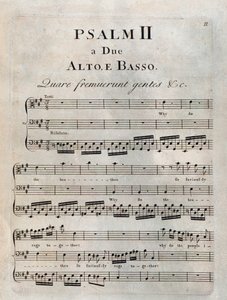 Page du deuxième psaume dans la partition musicale des "Psaumes" de Benedetto Marcello - Unknown artist