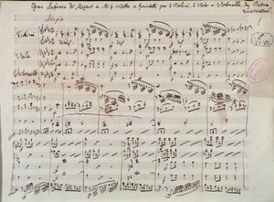 Page de partition pour la Symphonie concertante pour violon et alto en mi bémol, par Mozart, version Lichtenthal - Unknown artist