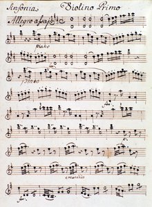 Page de la partition pour le premier violon de la Symphonie n. 4 en ré, par Mozart (1765) - Unknown artist