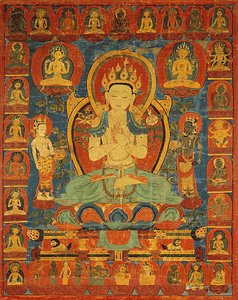 Bannière peinte (Thangka) du bodhisattva Maitreya entouré de sa suite - Unknown artist