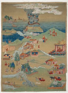 Bannière peinte (Thangka) de cinq contes moraux tirés de l