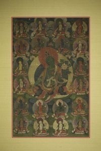 Bannière peinte (Thangka) de Tara verte entourée de vingt manifestations