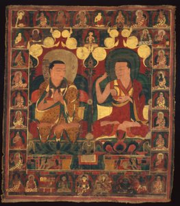Bannière peinte (Thangka) de la peinture de la lignée de deux lamas en débat - Unknown artist