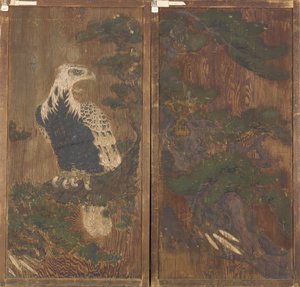 Paire de portes avec aigle sur un pin d
