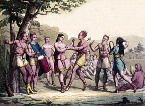Scène de fête chez les Indiens Iroquois. Gravure du 17ème siècle. - Unknown artist