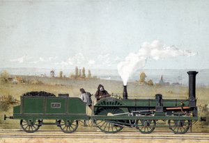 Locomotive de passagers et wagon de charbon du chemin de fer de Strasbourg (système Crampton) - Unknown artist