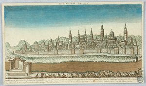 Vue de Jérusalem, Jérusalem, ville capitale de la Palestine sous David et Salomon, est si célèbre par son temple et les magnifiques ouvrages que ses deux princes firent bâtir... - Unknown artist