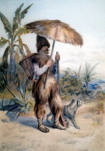 Représentation de Robinson Crusoé, personnage du roman du même nom par Daniel Defoe (1660 - 1731) - Unknown artist