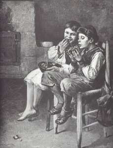 Garçons pauvres mangeant, fin du 19e siècle - Unknown artist