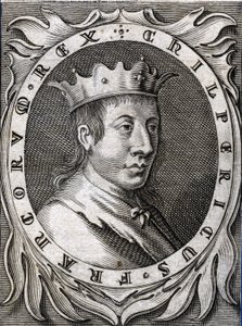 Portrait de Chilpéric II (v. 670-721), roi de Neustrie. Gravure du 18e siècle