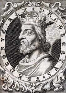 Portrait de Dagobert Ier (? - 639), roi des Francs, dynastie des Mérovingiens. Gravure du 18e siècle - Unknown artist