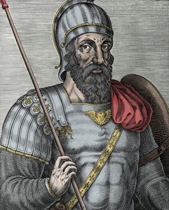 Portrait de Godefroy de Bouillon (1040/61-1100), chevalier franc, un des chefs de la Première Croisade - Gravure 16ème siècle