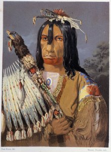 Portrait de Kee-Ake-Saa-Ka-Wow avec le calumet - dans "Wandering of an artist among the indians of north america" par Paul Kane, Longmans & Roberts, Londres