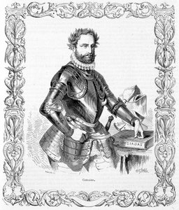Portrait de Luis de Camoens en armure - gravure - Unknown artist