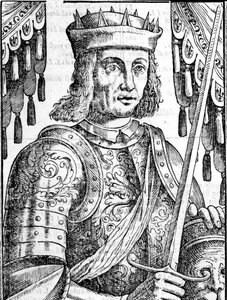Portrait de Roger II de Hauteville (Ruggero Altavilla) (1097-1154), fondateur de la monarchie de Sicile. Xylographie du XVIe siècle