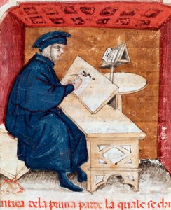 Portrait du poète italien Dante Alighieri écrivant sa Divine Comédie - Miniature - Unknown artist
