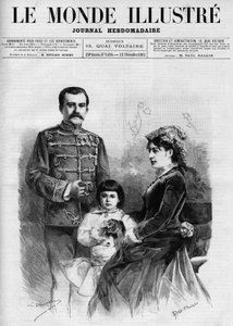 Portrait du roi de Serbie Milan I, entouré de la reine Nathalie et de son héritier le prince Alexandre. Dans « Le Monde Illustré » 1885. - Unknown artist