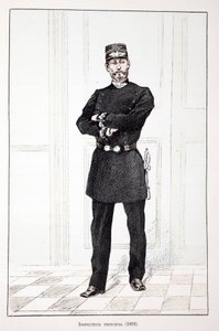 Inspecteur principal (1894). Eau-forte en couleurs pour illustrer "Histoire du corps des gardiens de la paix" - Unknown artist