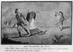 Privilèges: Voyageurs de nuit, un abbé et un noble fuyant de nuit - 1790, Musée Carnavalet.