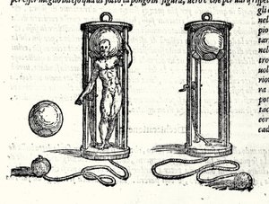 Projet du premier scaphandre de Nicoli Fontana dit Tartaglia en 1551. Gravure du XVIe siècle. - Unknown artist