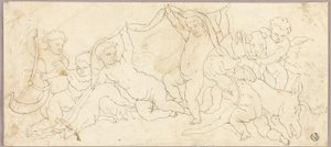 Putti jouant avec des cerfs et un chien - Unknown artist