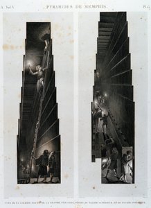 Pyramides de Memphis : vue de la galerie supérieure de la Grande Pyramide, tirée de la "Description de l