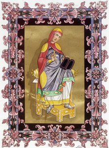 Radegonde (ca. 520 - 587), reine de France, épouse de Clotaire (Clothaire) Ier. Chromolithographie du 19ème siècle basée sur une enluminure