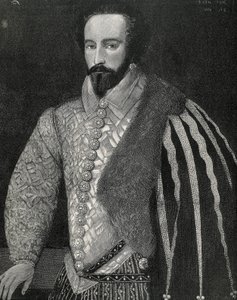 Raleigh, Sir Walter (1554-1618). Marin, explorateur et courtier anglais. Portrait de Sir Walter Raleigh. Gravé en 1891, exécuté d