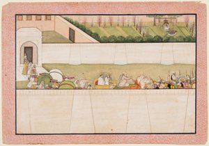 Les frères de Rama, Bharata et Shatrughna, quittent Ayodhya pour trouver Rama et Lakshmana dans la forêt pour les informer de la mort de leur père Dasharatha - Unknown artist