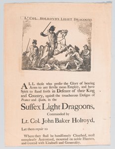 Affiche de recrutement pour les Dragons légers du lieutenant-colonel Holroyd, vers 1780