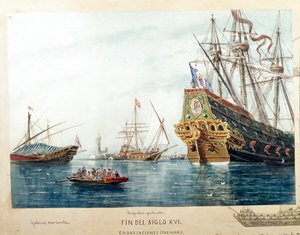 Représentation de navires italiens, galères, brigantins du 16e siècle - Unknown artist