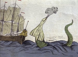 Représentation du serpent de mer vu par le missionnaire norvégien Hans Egede (1686-1758) lors de son voyage au Groenland. Gravure du XVIIIe siècle - Unknown artist