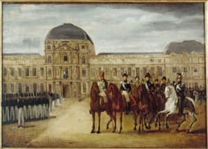 Revue devant le Château des Tuileries, vers 1820. Actuel 1er arrondissement, entre 1815 et 1825 - Unknown artist