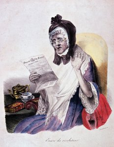 Révolution 1830 : « Encore des révolutions » crie une vieille femme lisant la Gazette de France - gravure - Unknown artist
