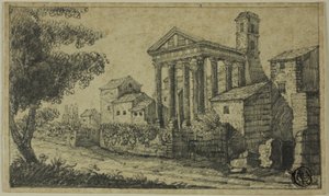 Paysage fluvial avec temple romain - Unknown artist