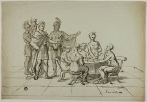 Empereur romain approchant un groupe de femmes assises à table - Unknown artist