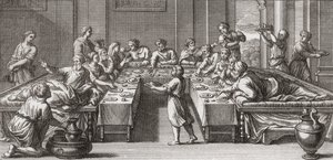 Triclinium romain, ou salle à manger, avec table et canapés - Unknown artist