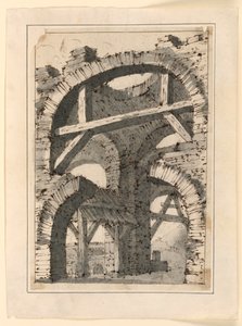 Arches en pierre brute renforcées par des poutres en bois - Unknown artist